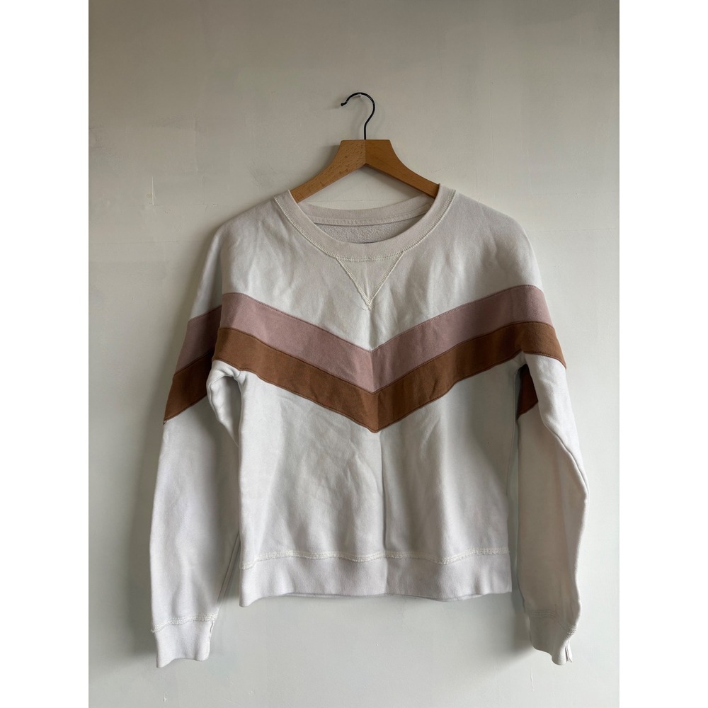 Abercrombie & Fitch Soft AF Fleece Chevron Colorblock Sweatshirt White XS